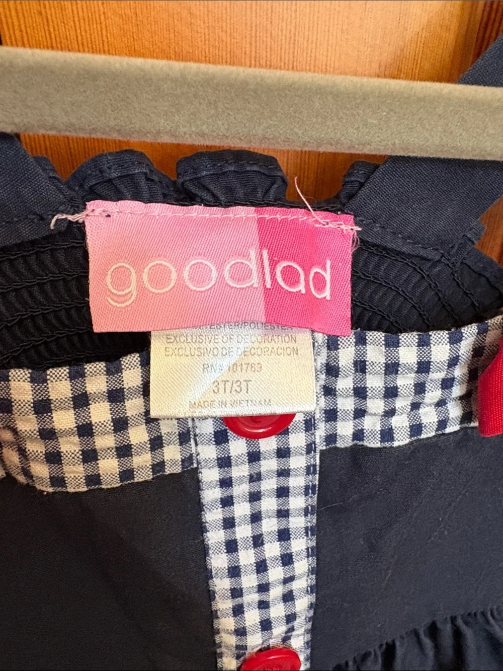 Good Lad Navy and Red Embroidered Gingham-Trim Nautical Dress 3T EUC